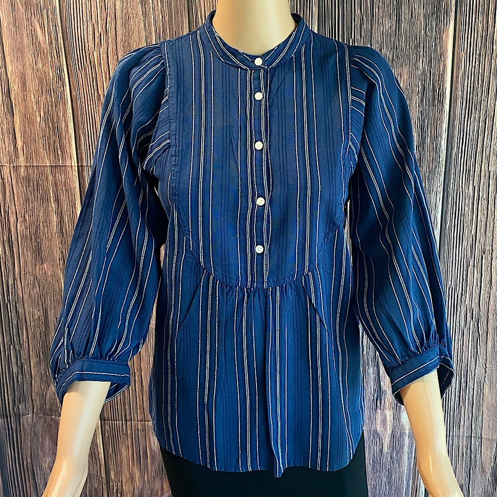 Gap size XS NWT navy blue & white vertical striped boho peasant blouse